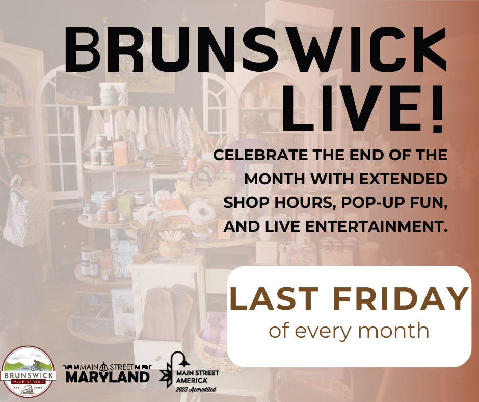 Brunswick Live! graphic with text promoting the event the last Friday of every month.