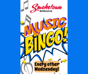 Music Bingo graphic that says "every other Wednesday."