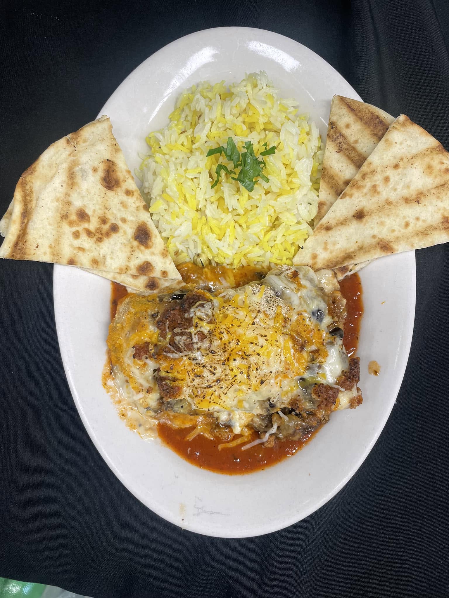 A plate of food at Potomac River Grill in Brunswick, Maryland. 