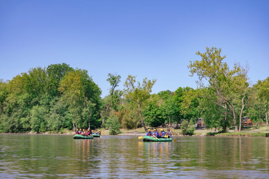 A group of rafters on the Potomac River in Brunswick, Maryland.