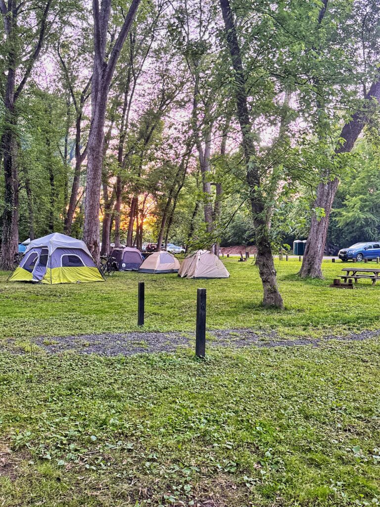 Tent sites at the Brunswick Family Campground in Brunswick, Maryland.