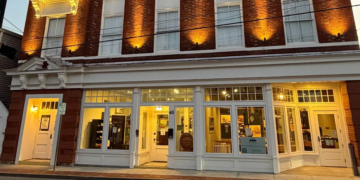 front entrance to the museum at dusk